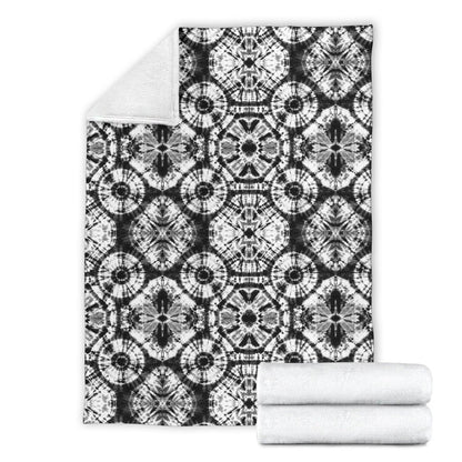 Tie Dye Black White Design Print Fleece Blanket