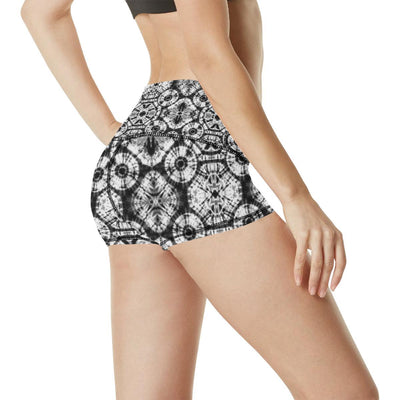 Tie Dye Black White Design Print High Waisted Spandex Shorts-JTAMIGO.COM