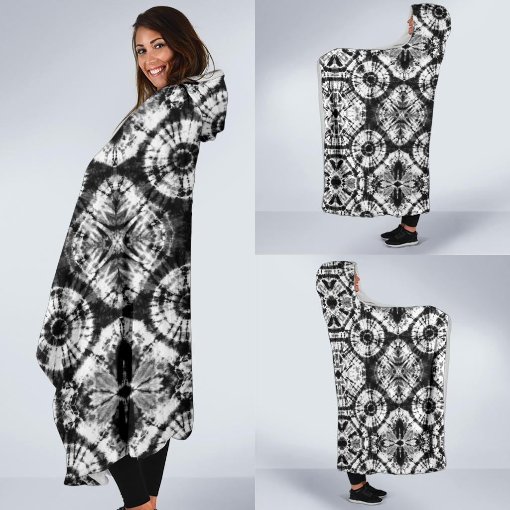 Tie Dye Black White Design Print Hooded Blanket-JTAMIGO.COM