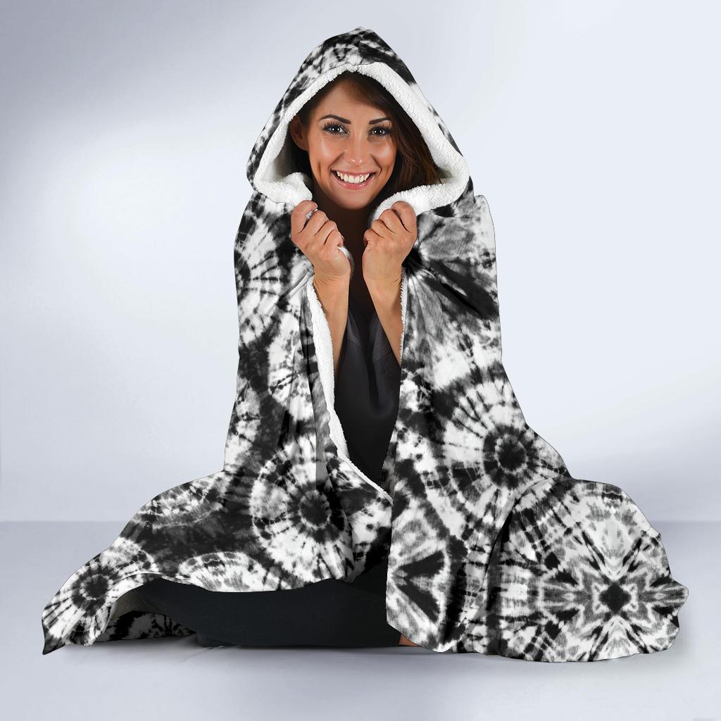 Tie Dye Black White Design Print Hooded Blanket-JTAMIGO.COM