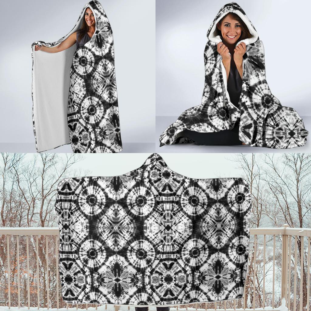 Tie Dye Black White Design Print Hooded Blanket-JTAMIGO.COM