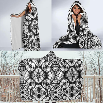 Tie Dye Black White Design Print Hooded Blanket-JTAMIGO.COM
