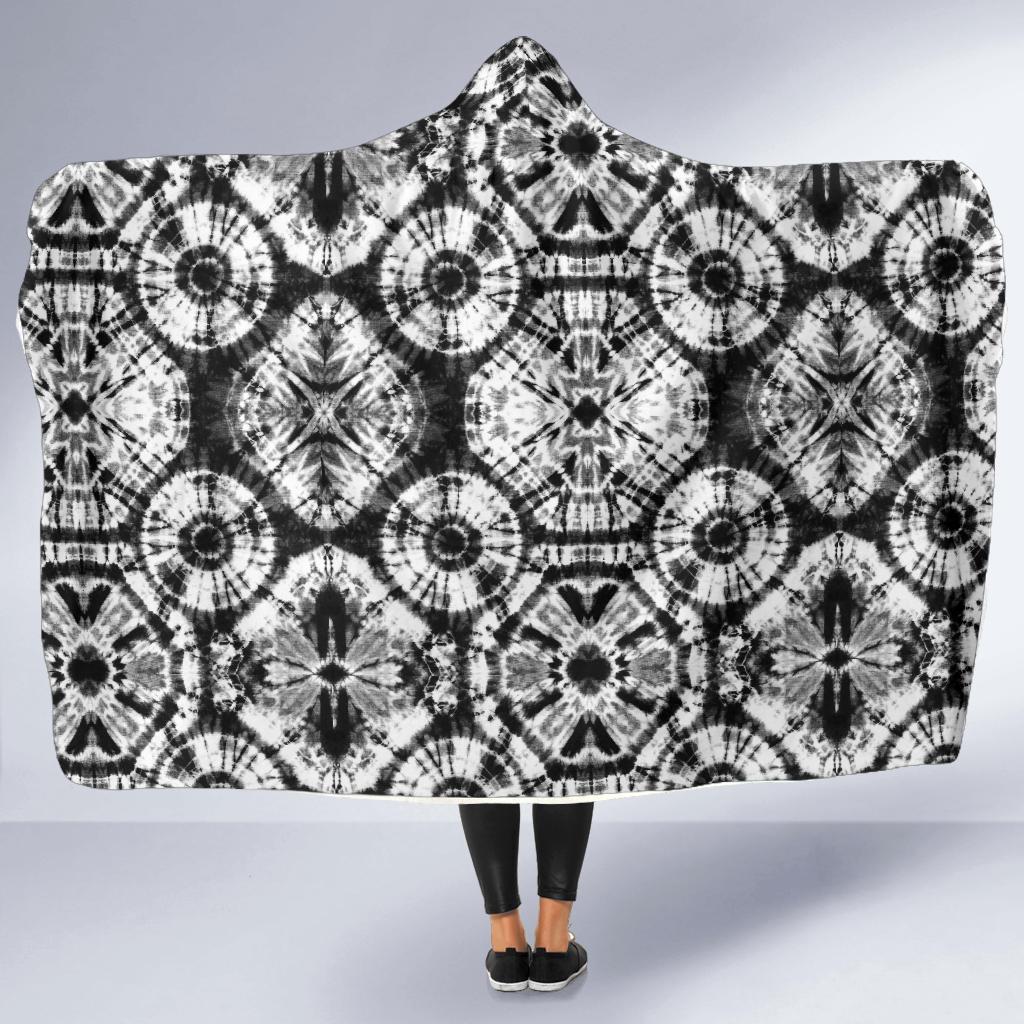 Tie Dye Black White Design Print Hooded Blanket-JTAMIGO.COM