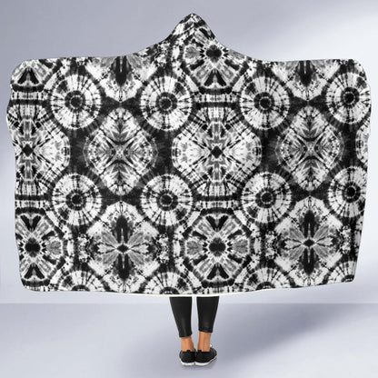 Tie Dye Black White Design Print Hooded Blanket-JTAMIGO.COM