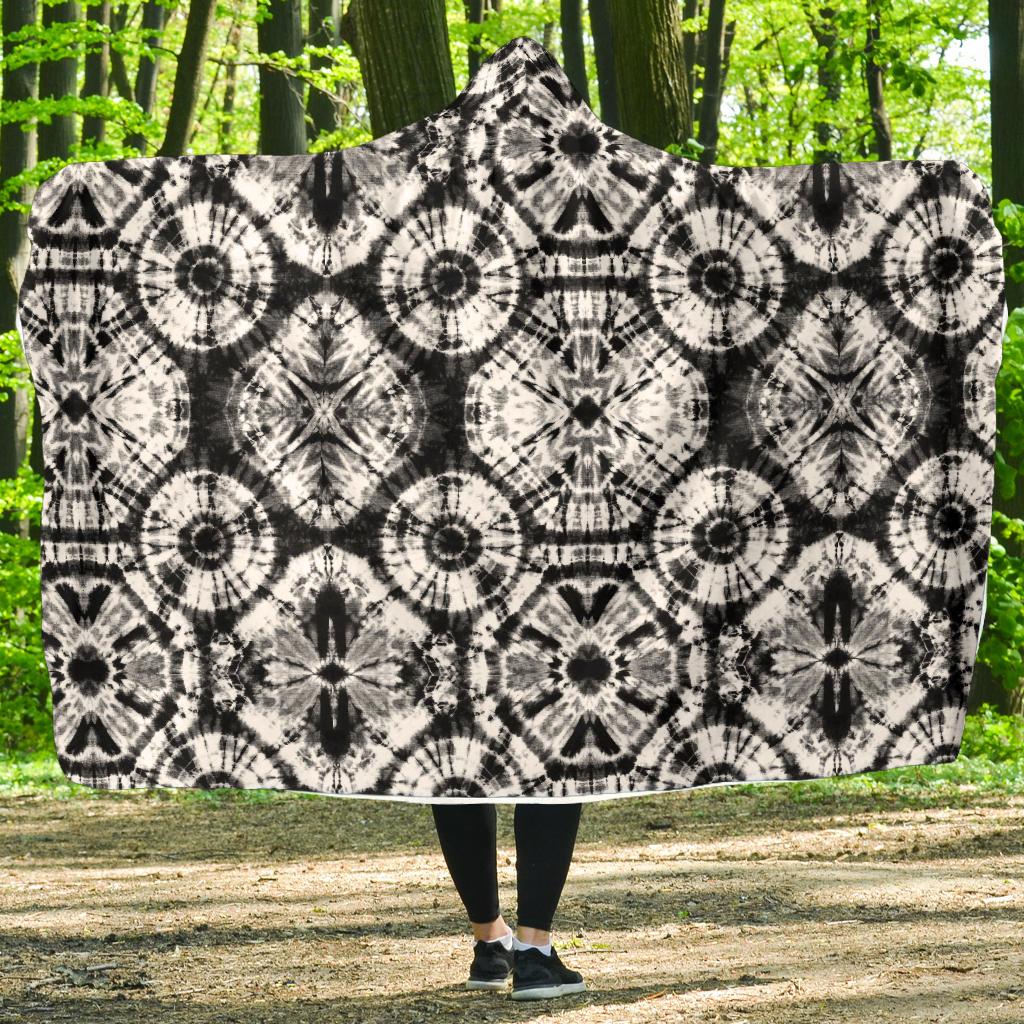Tie Dye Black White Design Print Hooded Blanket-JTAMIGO.COM