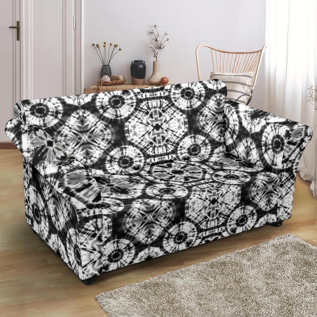 Tie Dye Black White Design Print Loveseat Slipcover-JTAMIGO.COM