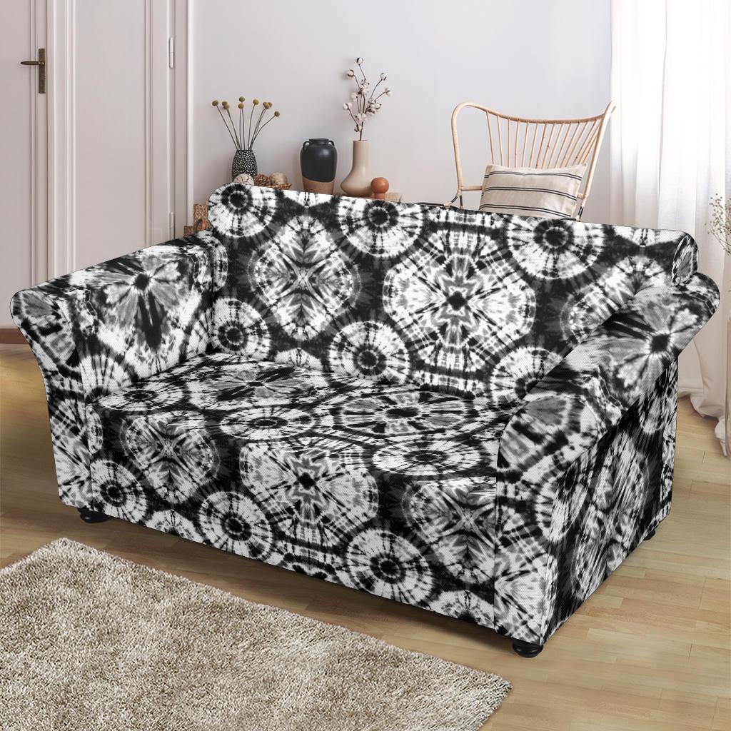 Tie Dye Black White Design Print Loveseat Slipcover-JTAMIGO.COM