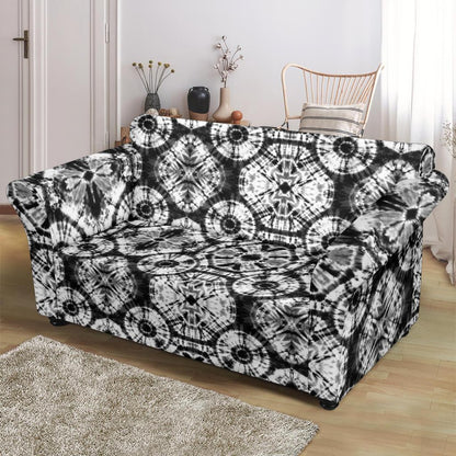 Tie Dye Black White Design Print Loveseat Slipcover-JTAMIGO.COM