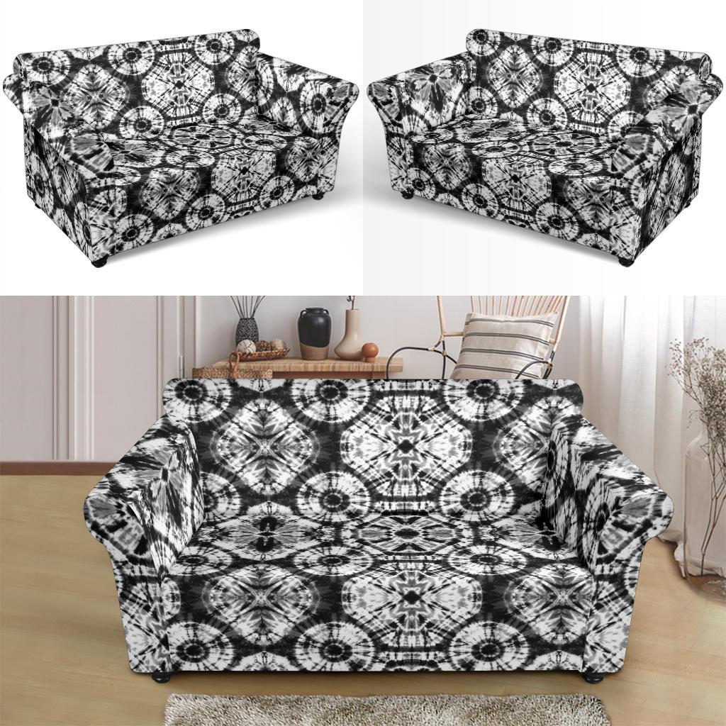 Tie Dye Black White Design Print Loveseat Slipcover-JTAMIGO.COM