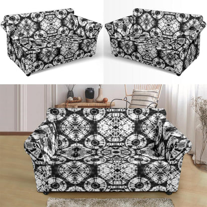 Tie Dye Black White Design Print Loveseat Slipcover-JTAMIGO.COM