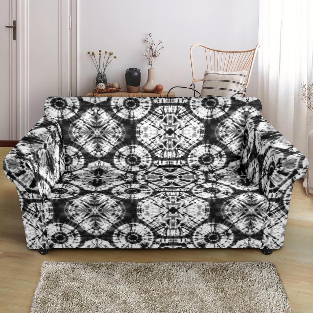 Tie Dye Black White Design Print Loveseat Slipcover-JTAMIGO.COM