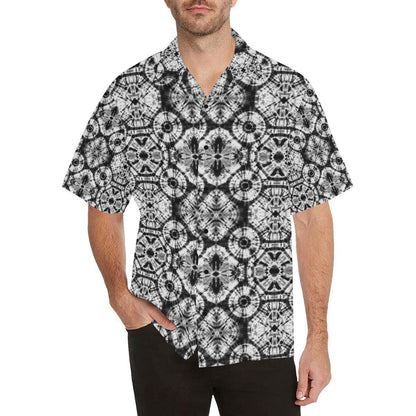 Tie Dye Black White Design Print Men Aloha Hawaiian Shirt
