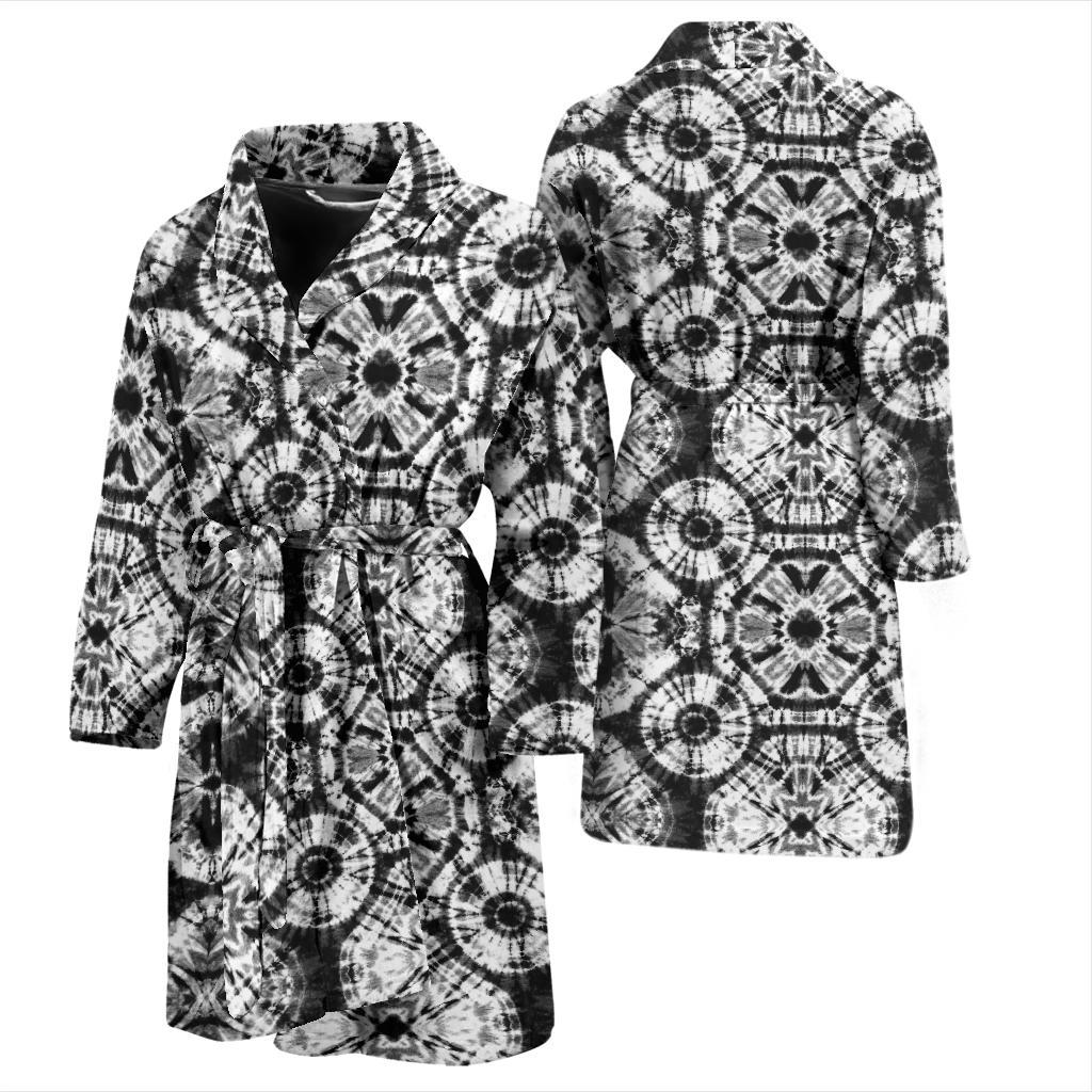 Tie Dye Black White Design Print Men Bath Robe-JTAMIGO.COM