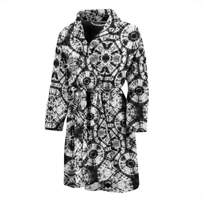 Tie Dye Black White Design Print Men Bath Robe-JTAMIGO.COM