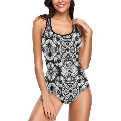 Tie Dye Black White Design Print One Piece Swimsuit-JTAMIGO.COM