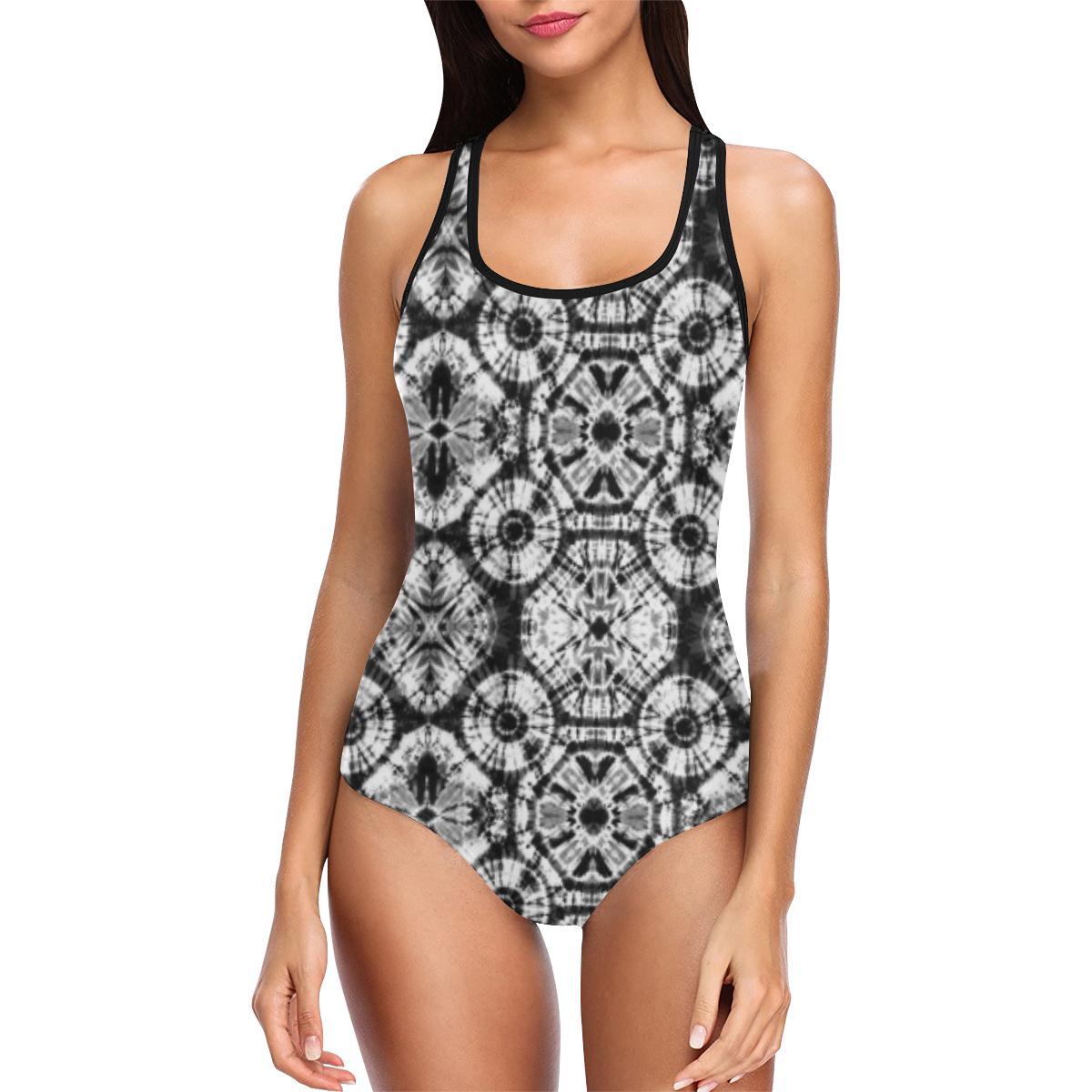 Tie Dye Black White Design Print One Piece Swimsuit-JTAMIGO.COM