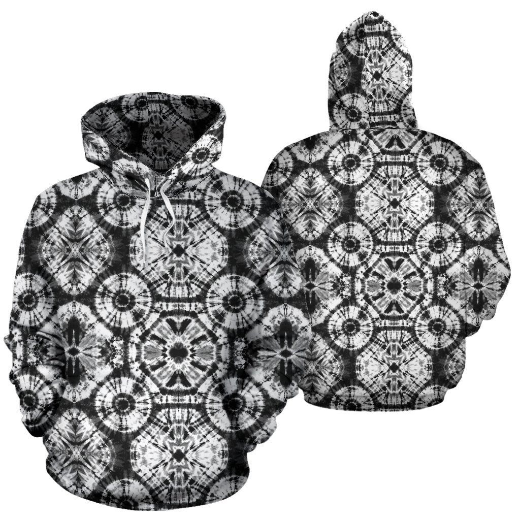 Tie Dye Black White Design Print Pullover Hoodie