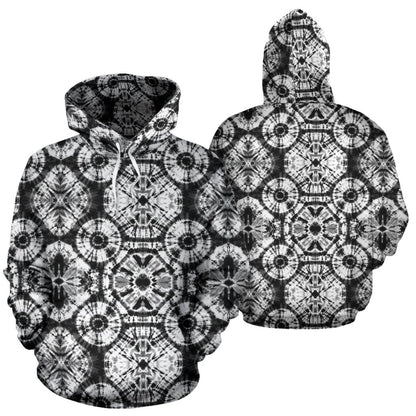 Tie Dye Black White Design Print Pullover Hoodie