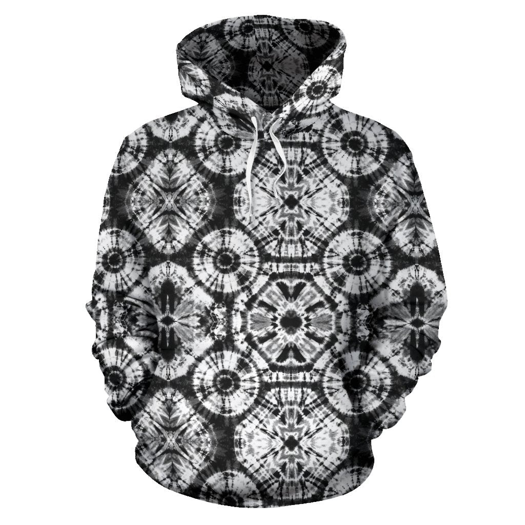 Tie Dye Black White Design Print Pullover Hoodie