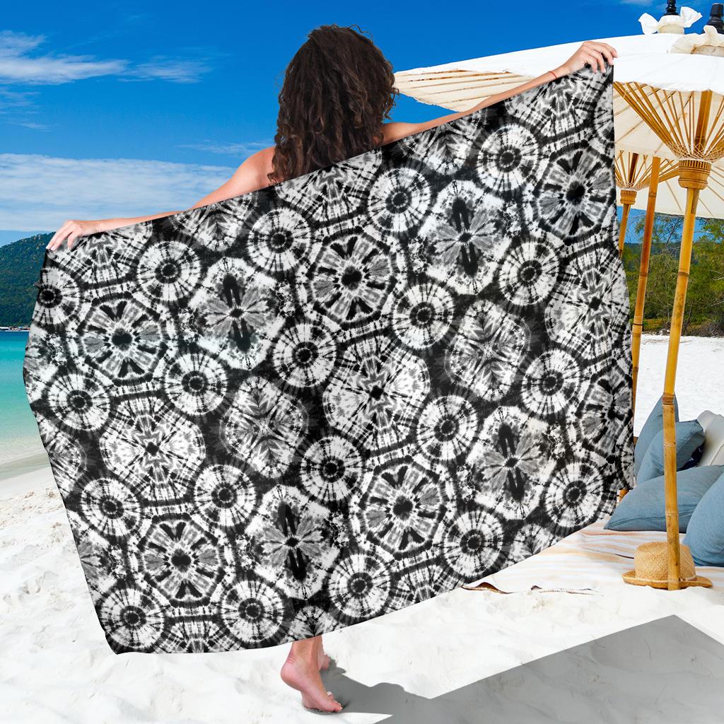 Tie Dye Black White Design Print Sarong Pareo Wrap