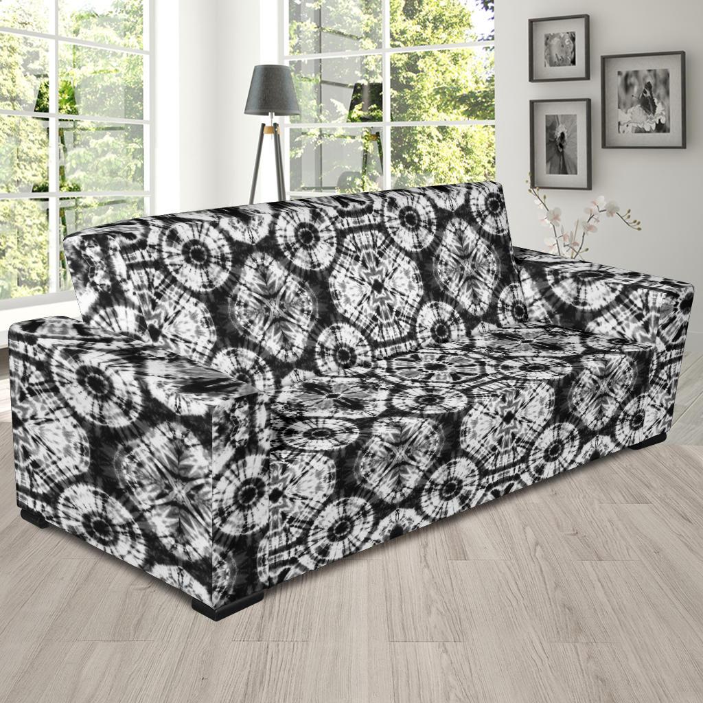 Tie Dye Black White Design Print Sofa Slipcover-JTAMIGO.COM
