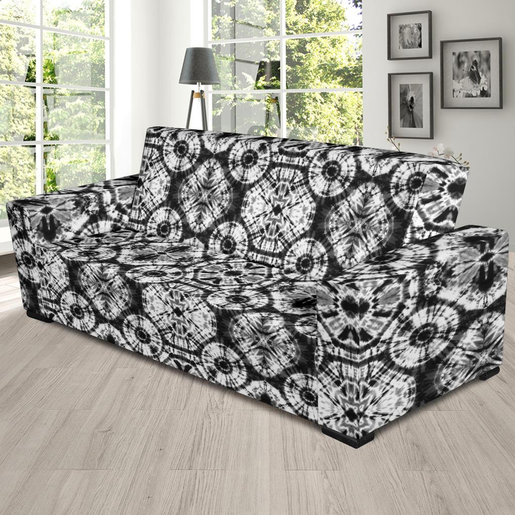 Tie Dye Black White Design Print Sofa Slipcover-JTAMIGO.COM