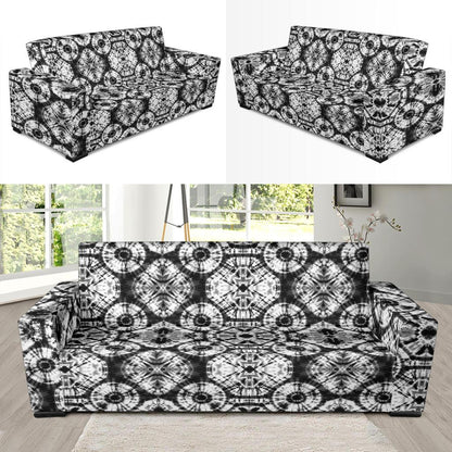 Tie Dye Black White Design Print Sofa Slipcover-JTAMIGO.COM