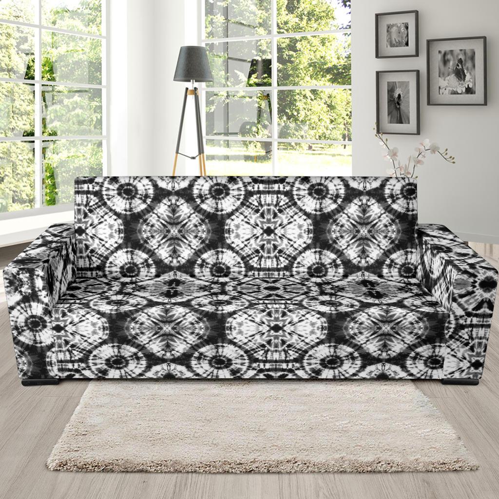 Tie Dye Black White Design Print Sofa Slipcover-JTAMIGO.COM