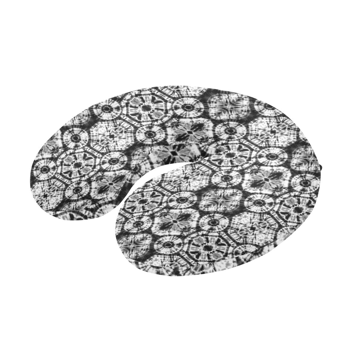 Tie Dye Black White Design Print U-Shaped Travel Neck Pillow-JTAMIGO.COM