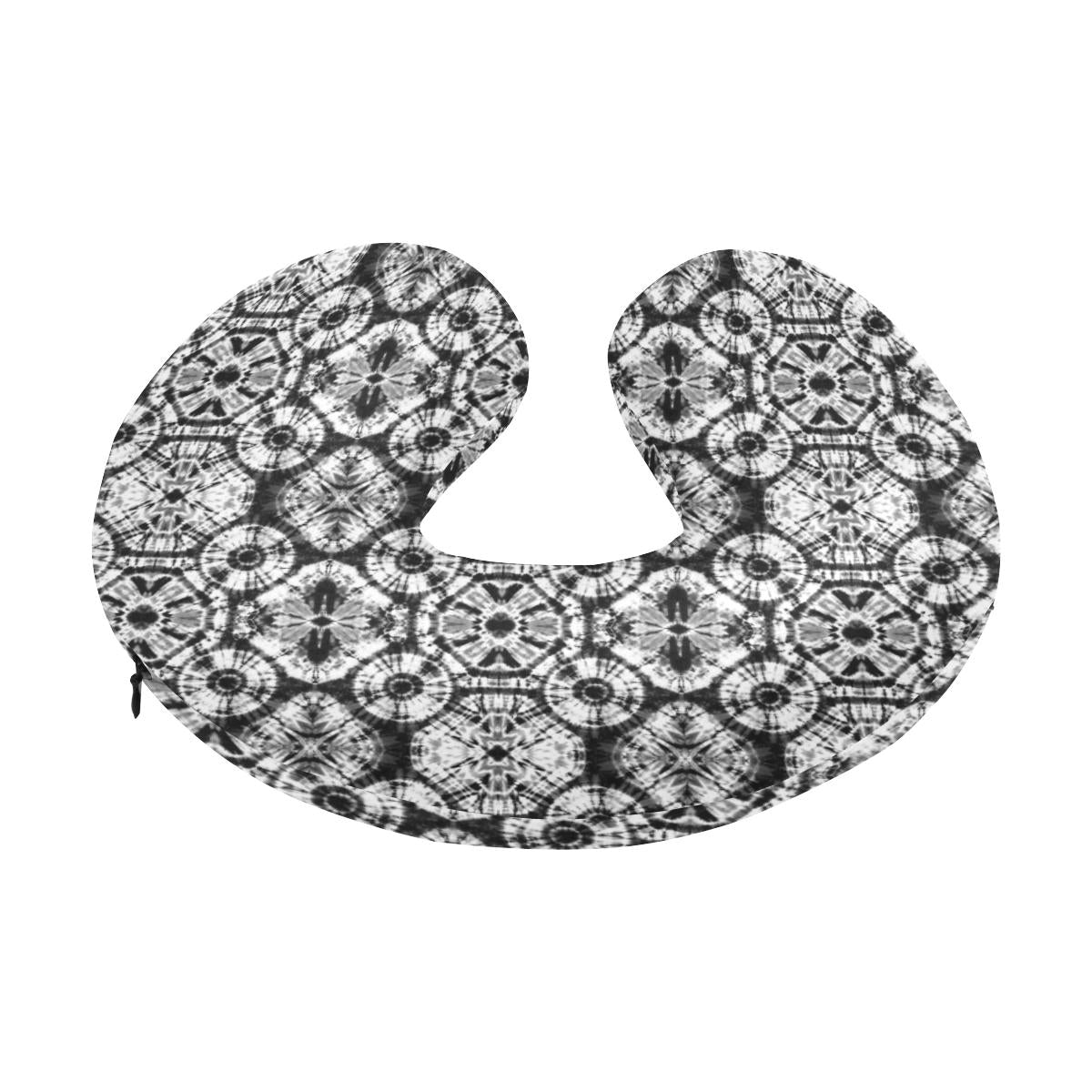 Tie Dye Black White Design Print U-Shaped Travel Neck Pillow-JTAMIGO.COM