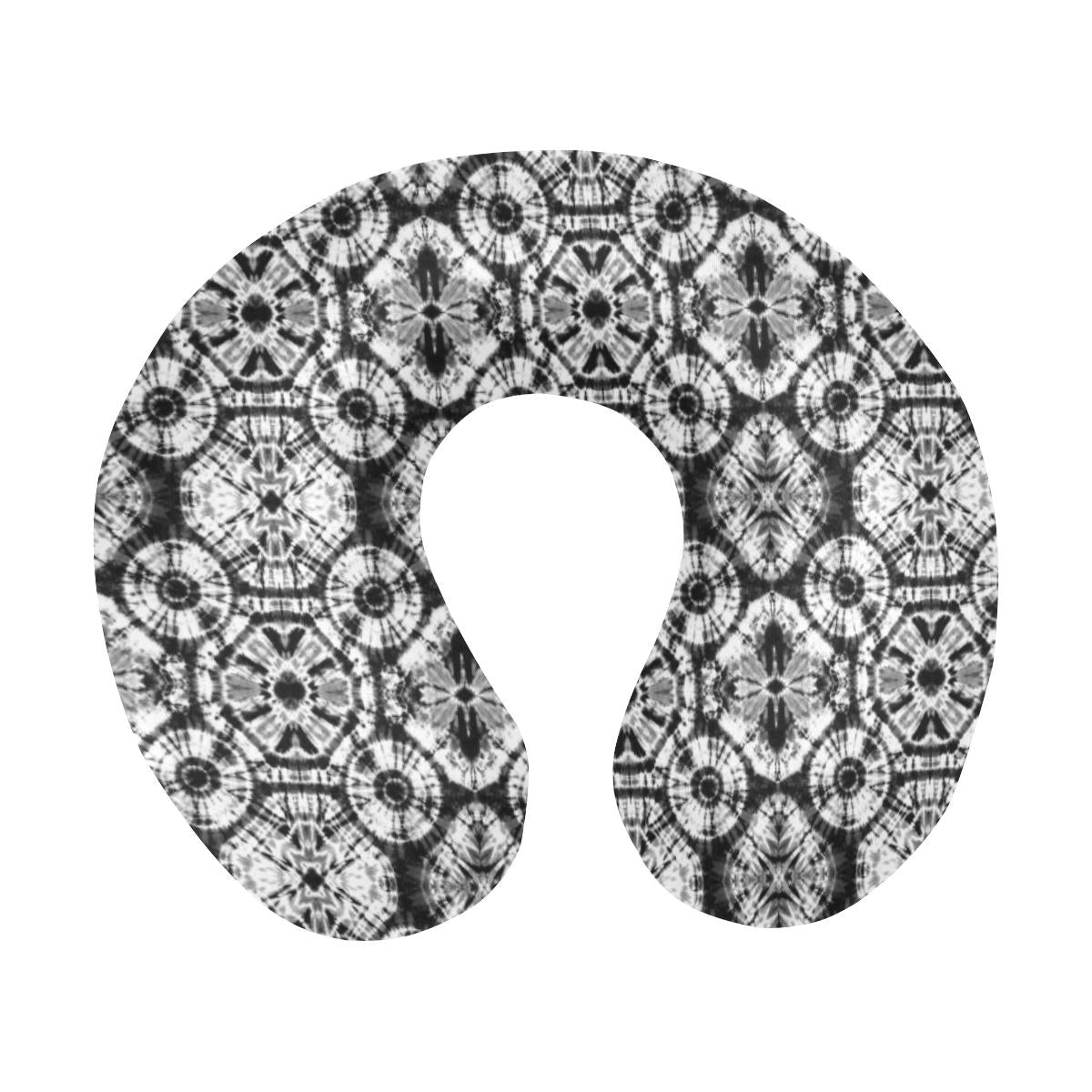 Tie Dye Black White Design Print U-Shaped Travel Neck Pillow-JTAMIGO.COM