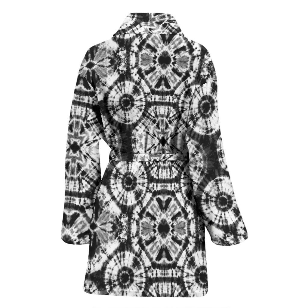 Tie Dye Black White Design Print Women Bath Robe-JTAMIGO.COM