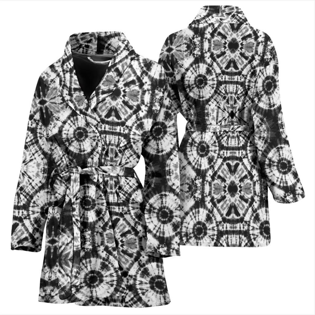 Tie Dye Black White Design Print Women Bath Robe-JTAMIGO.COM