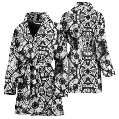 Tie Dye Black White Design Print Women Bath Robe-JTAMIGO.COM
