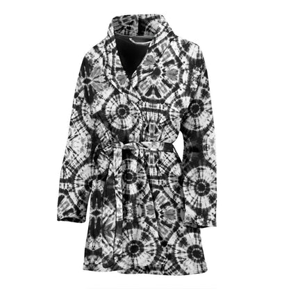 Tie Dye Black White Design Print Women Bath Robe-JTAMIGO.COM