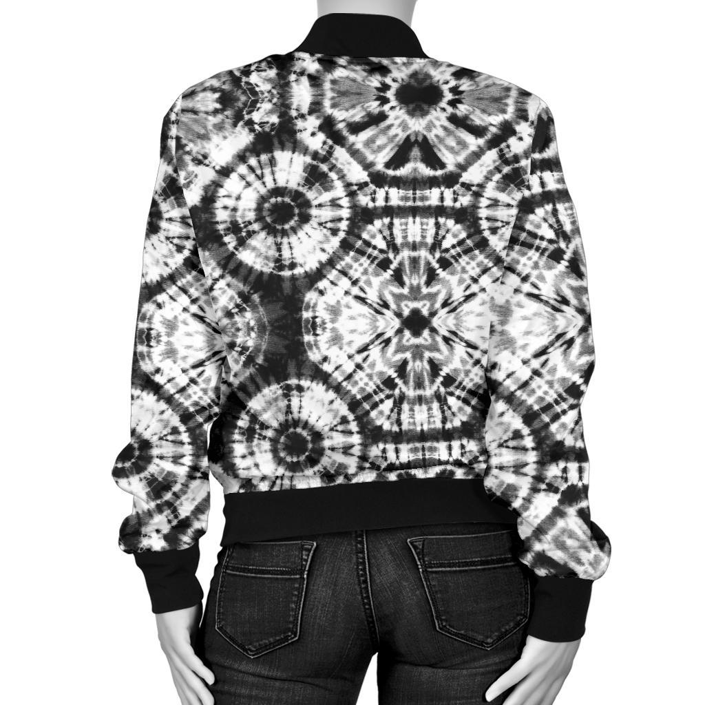 Tie Dye Black White Design Print Women Casual Bomber Jacket