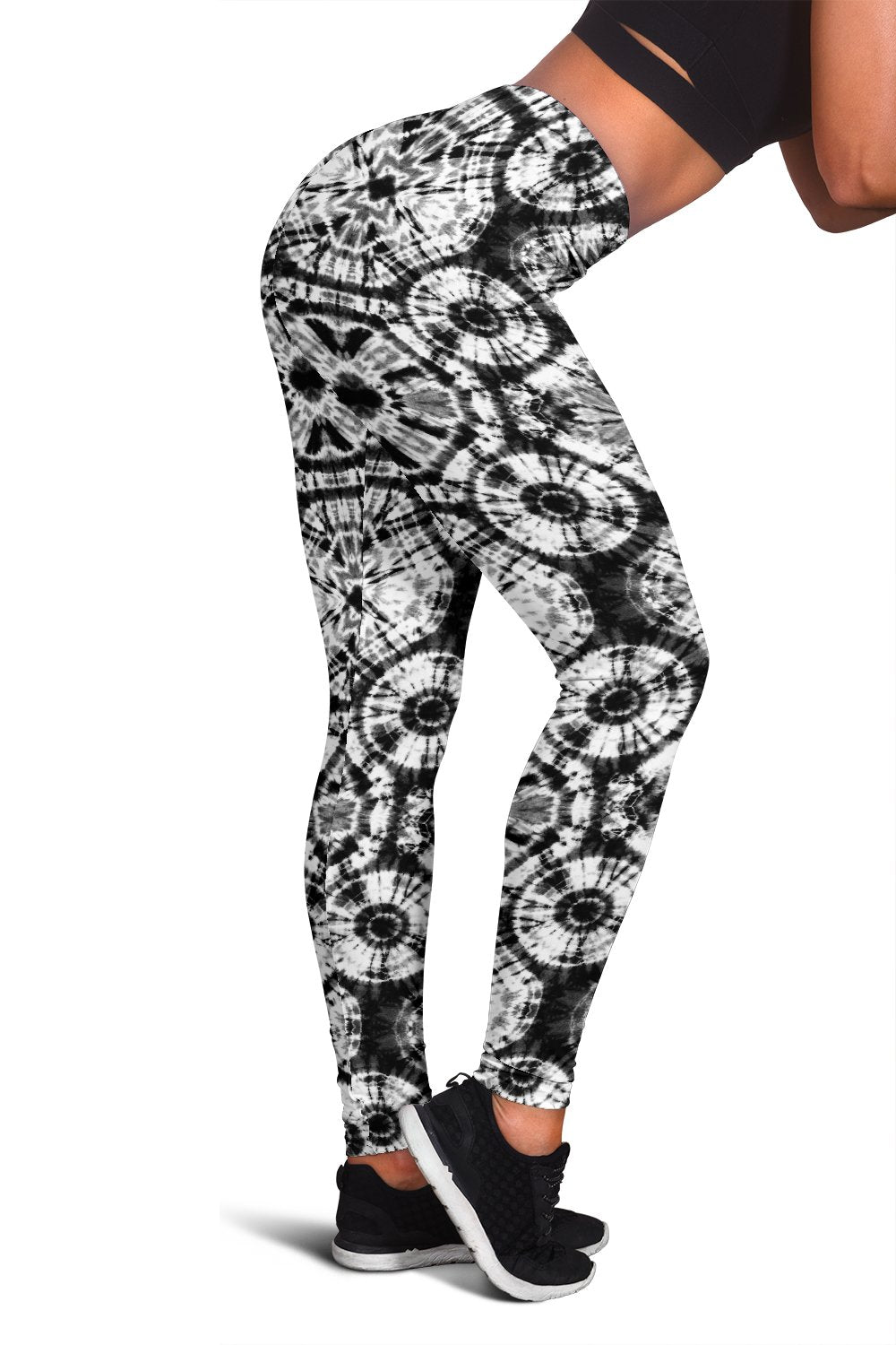 Tie Dye Black White Design Print Women Leggings