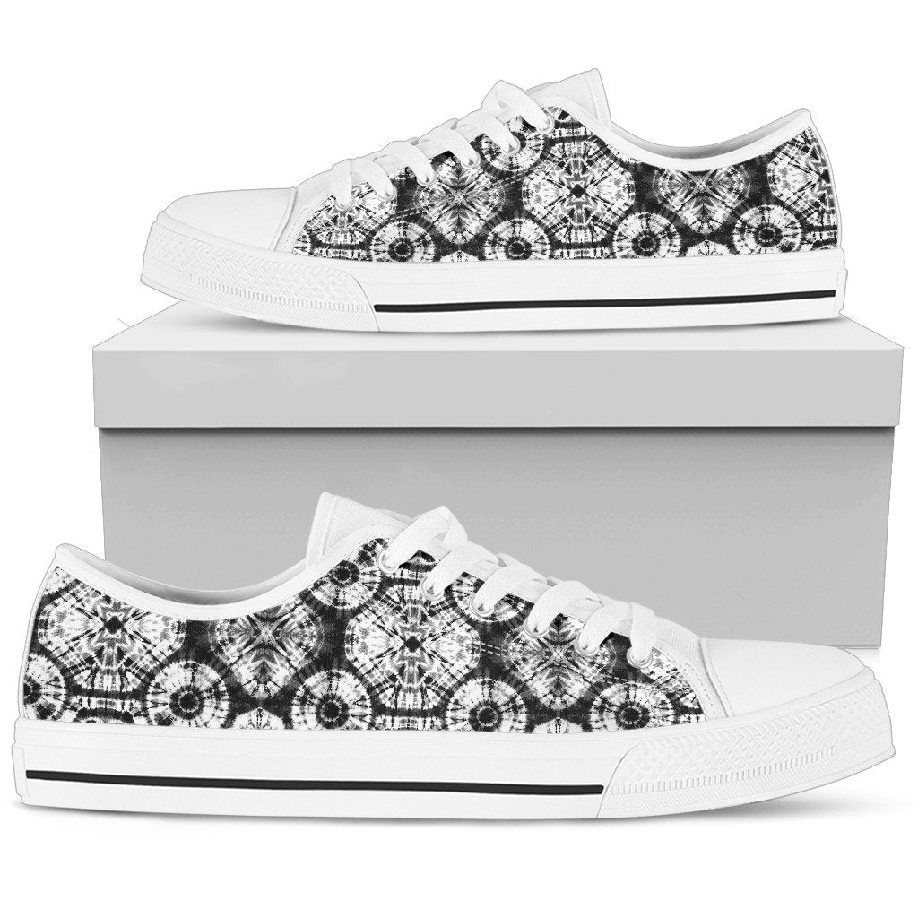 Tie Dye Black White Design Print Women Low Top Shoes-JTAMIGO.COM