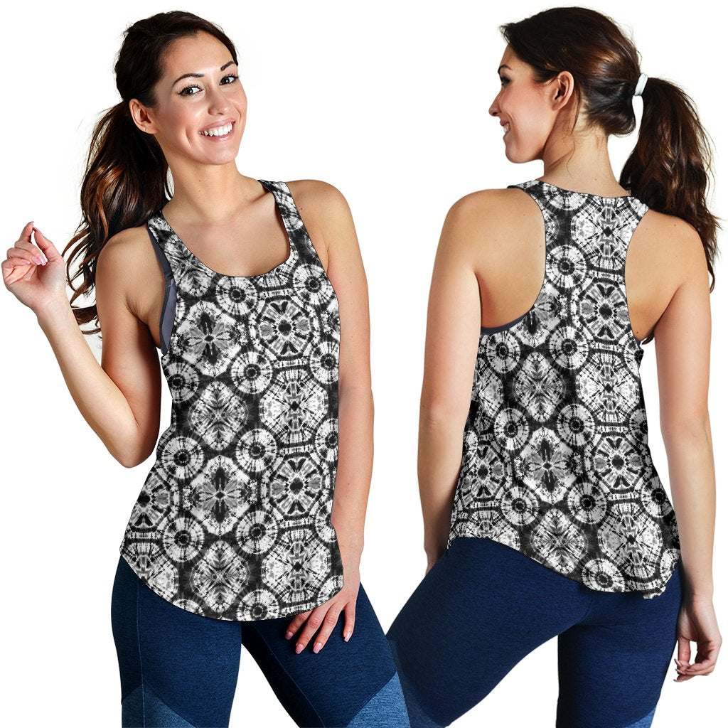Tie Dye Black White Design Print Women Racerback Tank Top