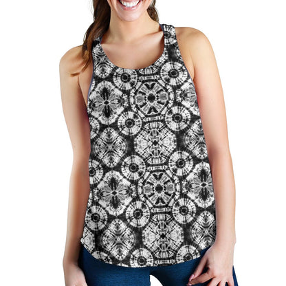 Tie Dye Black White Design Print Women Racerback Tank Top