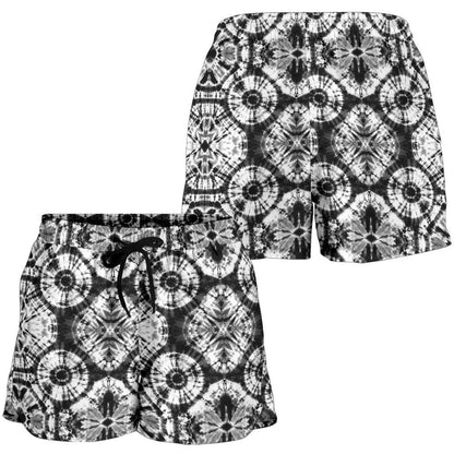 Tie Dye Black White Design Print Women Shorts-JTAMIGO.COM