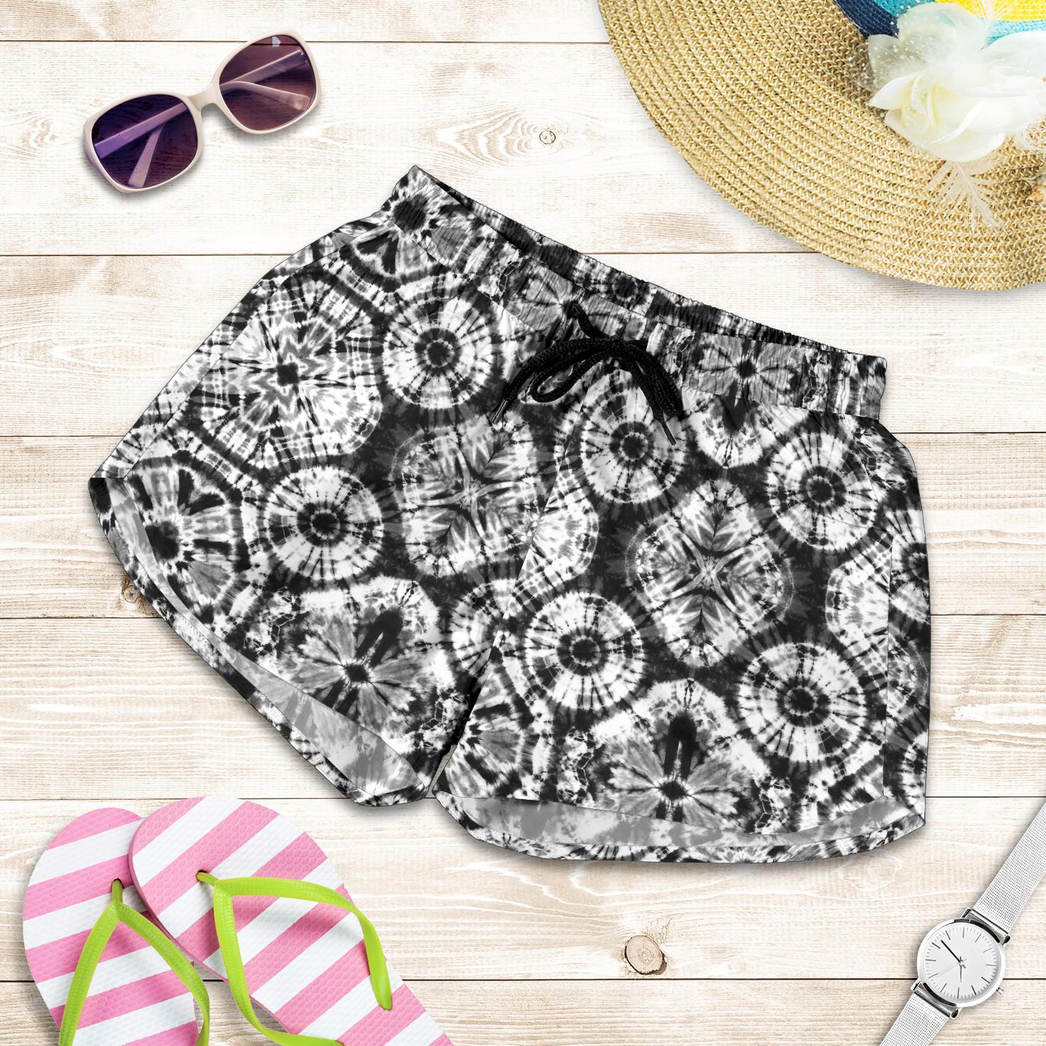 Tie Dye Black White Design Print Women Shorts-JTAMIGO.COM