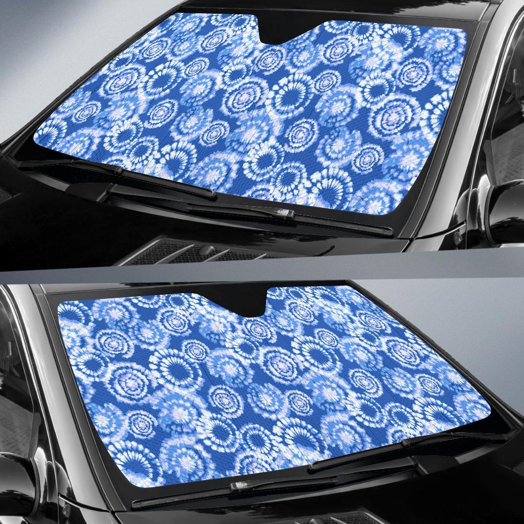 Tie Dye Blue Design Print Car Sun Shade For Windshield