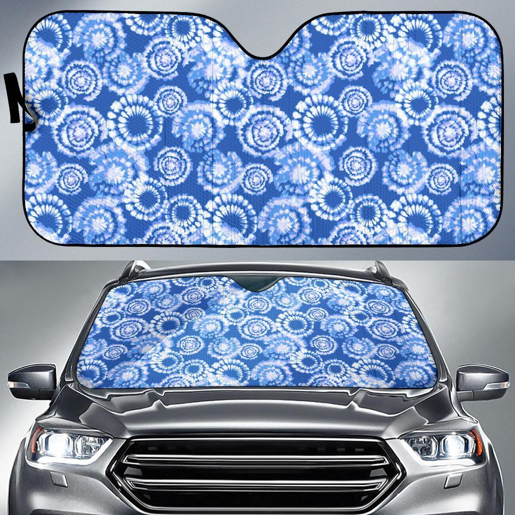 Tie Dye Blue Design Print Car Sun Shade For Windshield