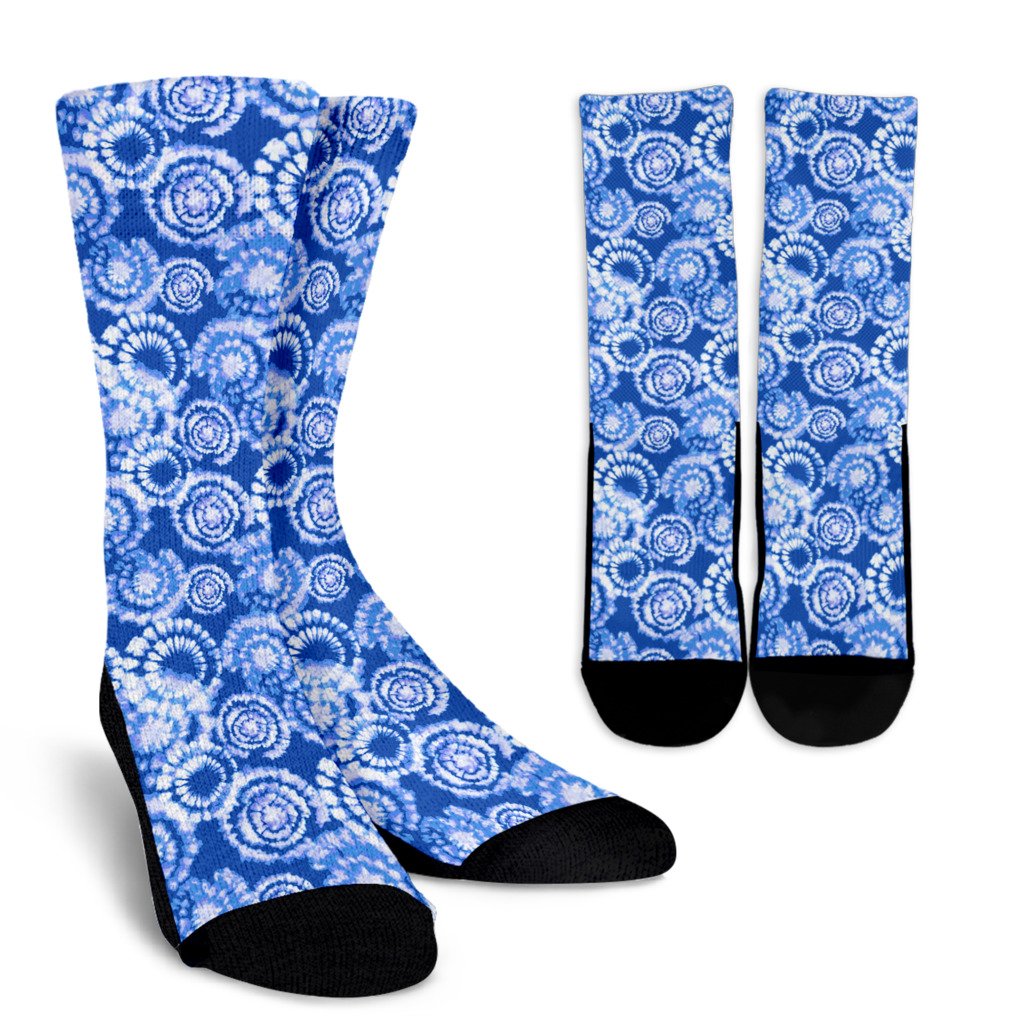 Tie Dye Blue Design Print Crew Socks