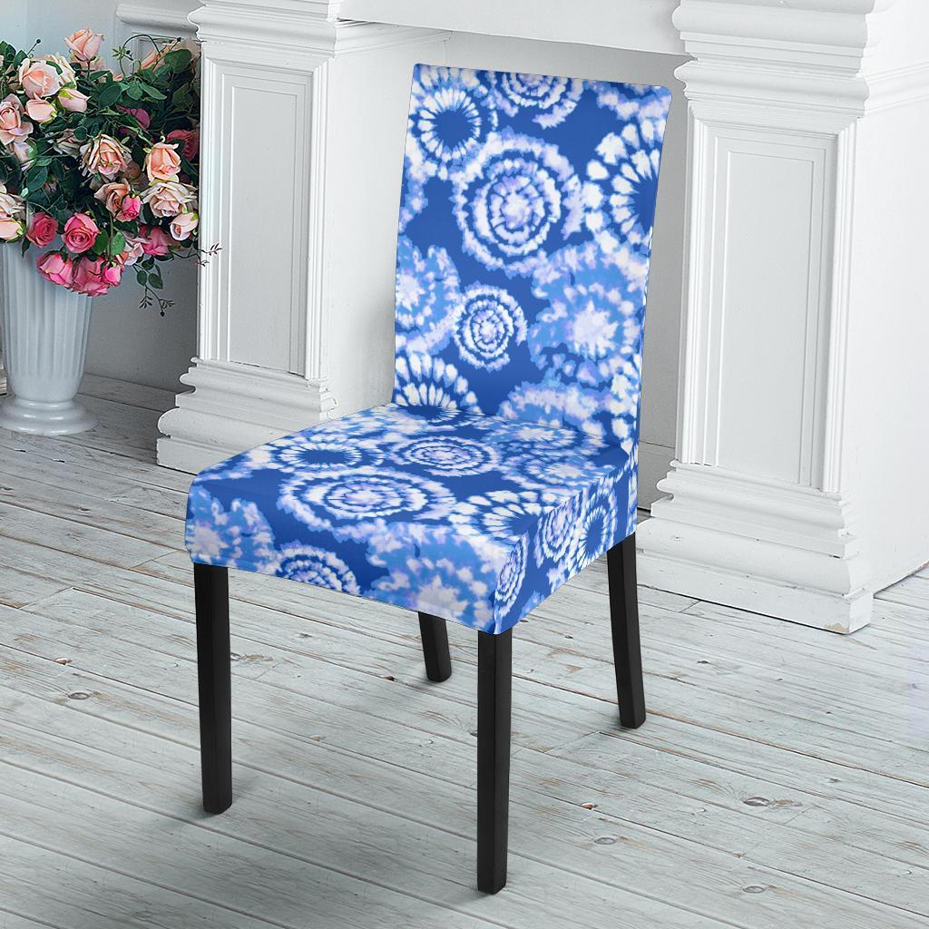 Tie Dye Blue Design Print Dining Chair Slipcover-JTAMIGO.COM