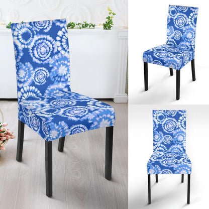 Tie Dye Blue Design Print Dining Chair Slipcover-JTAMIGO.COM