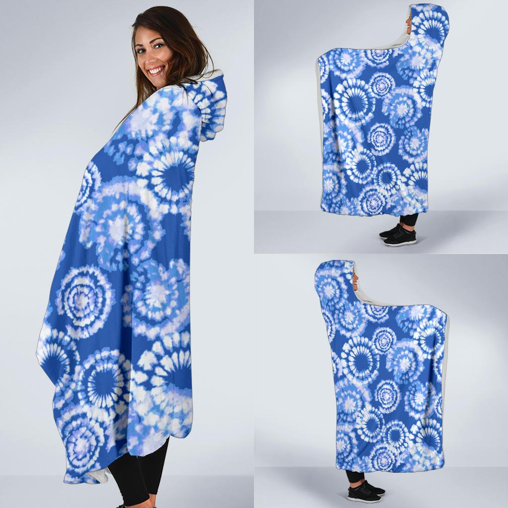Tie Dye Blue Design Print Hooded Blanket-JTAMIGO.COM