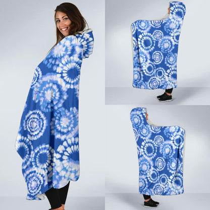 Tie Dye Blue Design Print Hooded Blanket-JTAMIGO.COM