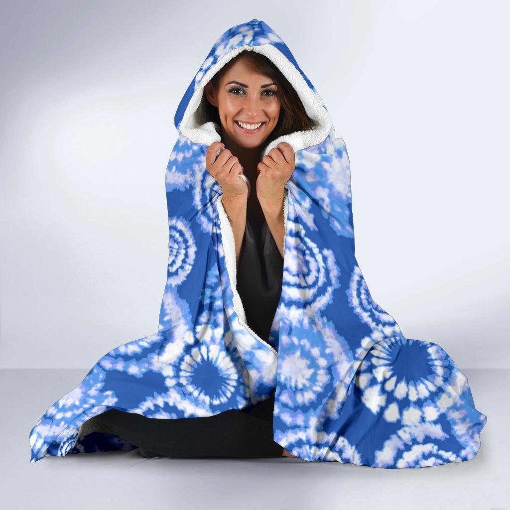 Tie Dye Blue Design Print Hooded Blanket-JTAMIGO.COM